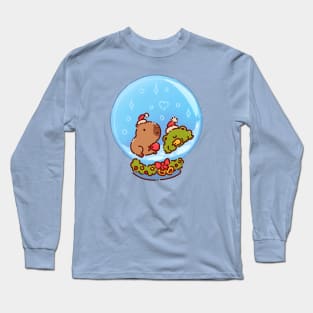 Capybara and a frog in a snow globe Long Sleeve T-Shirt